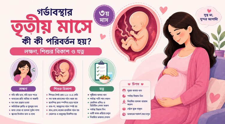 গর্ভাবস্থার তৃতীয় মাসে কী কী পরিবর্তন হয়? লক্ষণ, শিশুর বিকাশ ও যত্ন